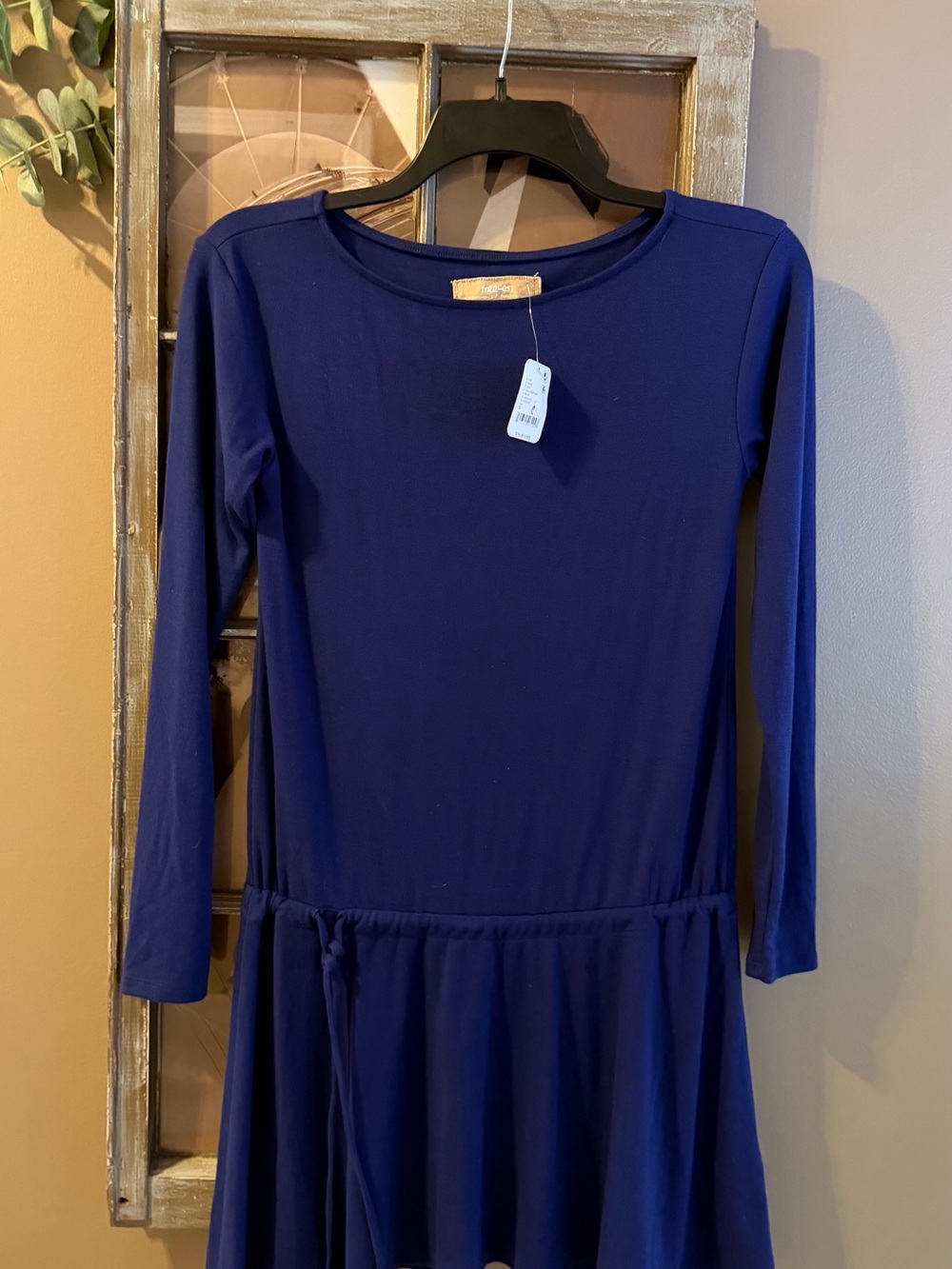 NWT Free People Free-est Blue Poseidon Long Sleeve Drop Waist Mini Dress Small